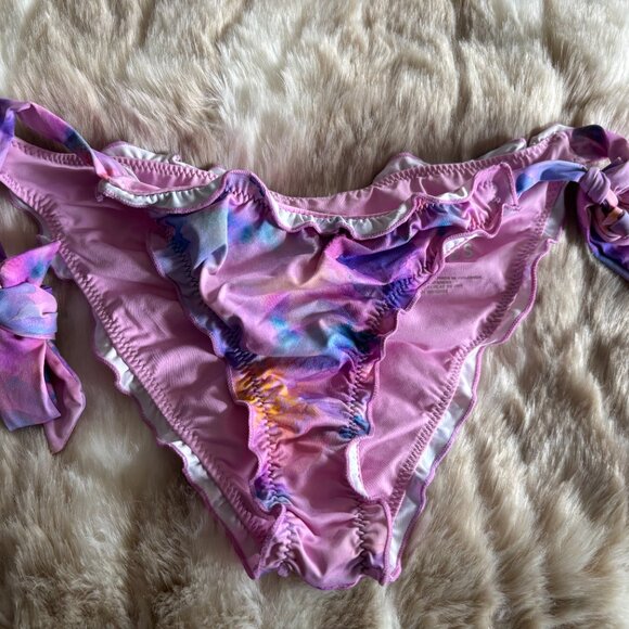 Frankies Bikinis Colby Cheeky Ruffled Bikini Bottom in Watercolor Floral, XS - Picture 2 of 6